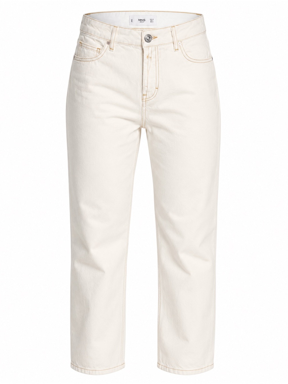 Mango MNG Women’s White Straight Leg Jeans Size 6 Contrast Stitch
